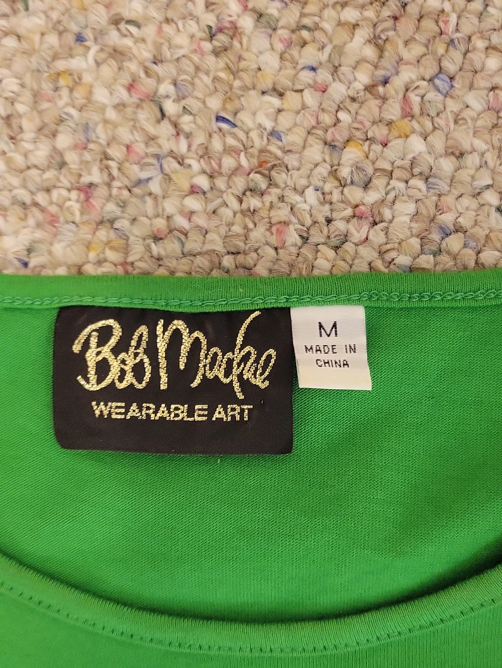 Bob Mackie Wearable Art Bright Green Tee  Pink Tulip Graphic Medium Grandma